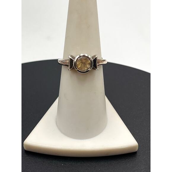 Designer Signed Sterling Silver Round Bezel Set Citrine Ring Sz 7.25 - Picture 2 of 12